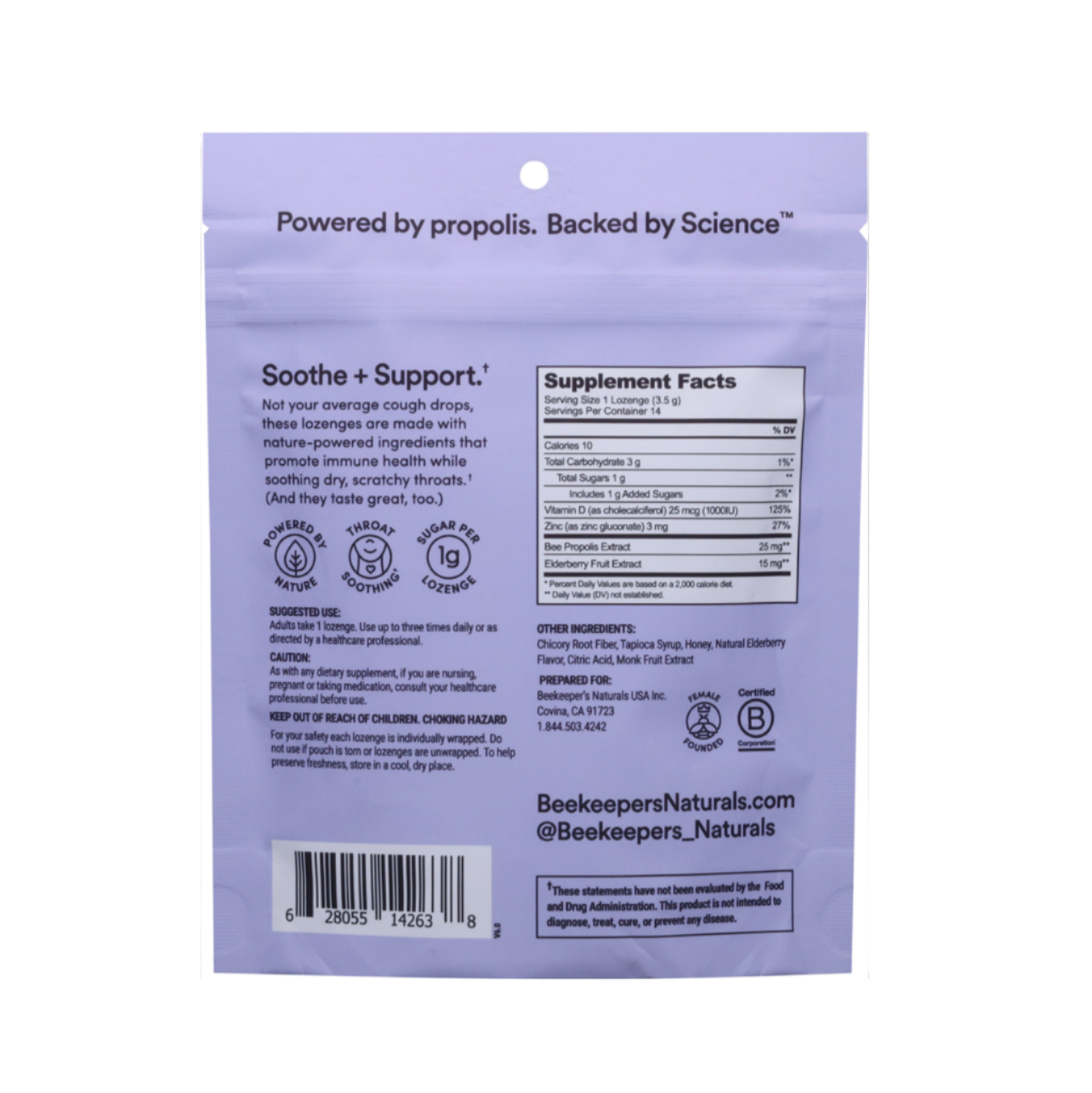 B. Soothed Throat Lozenges, Immune Support, Beekeeper's Naturals