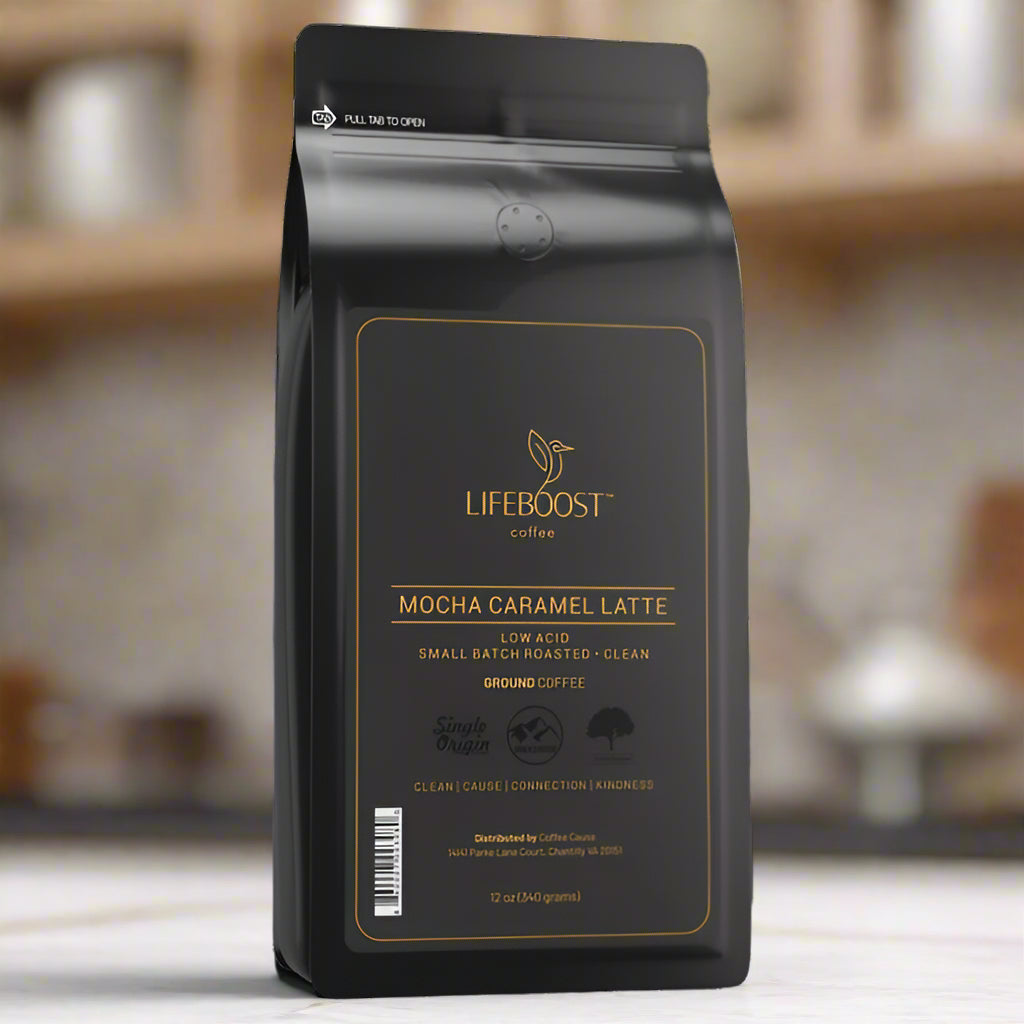 Mocha Caramel Latte Ground Coffee, 12oz, LifeBoost
