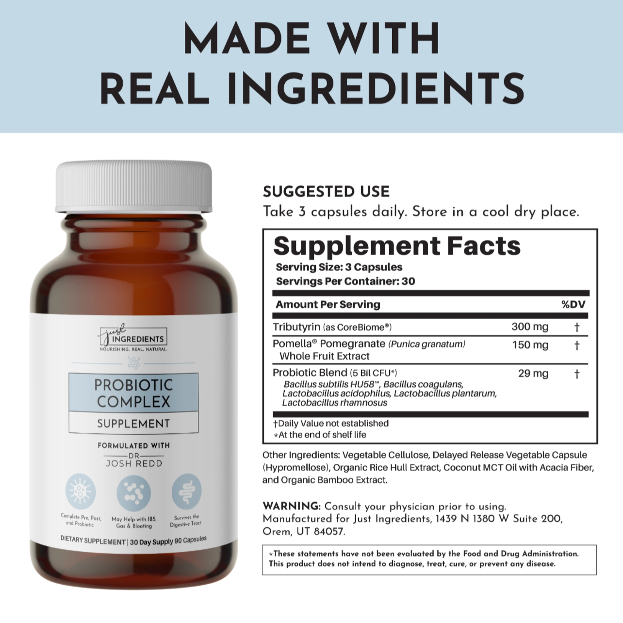Probiotic Complex Capsules, 90 Capsules, Just Ingredients