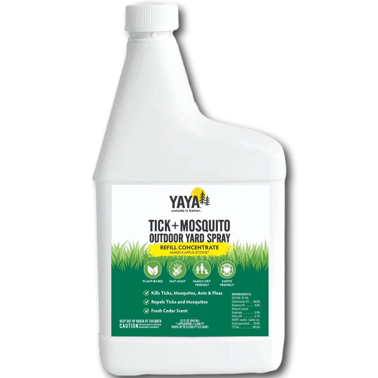 Tick + Mosquito Outdoor Yard Spray - Refill Concentrate, 32oz, YAYA Organics