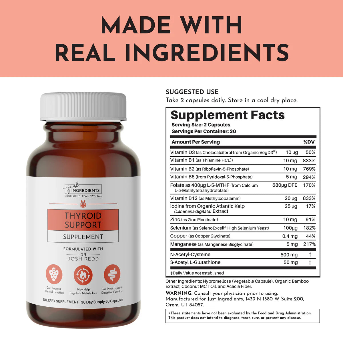 Thyroid Support Supplement, 60 Capsules, Just Ingredients