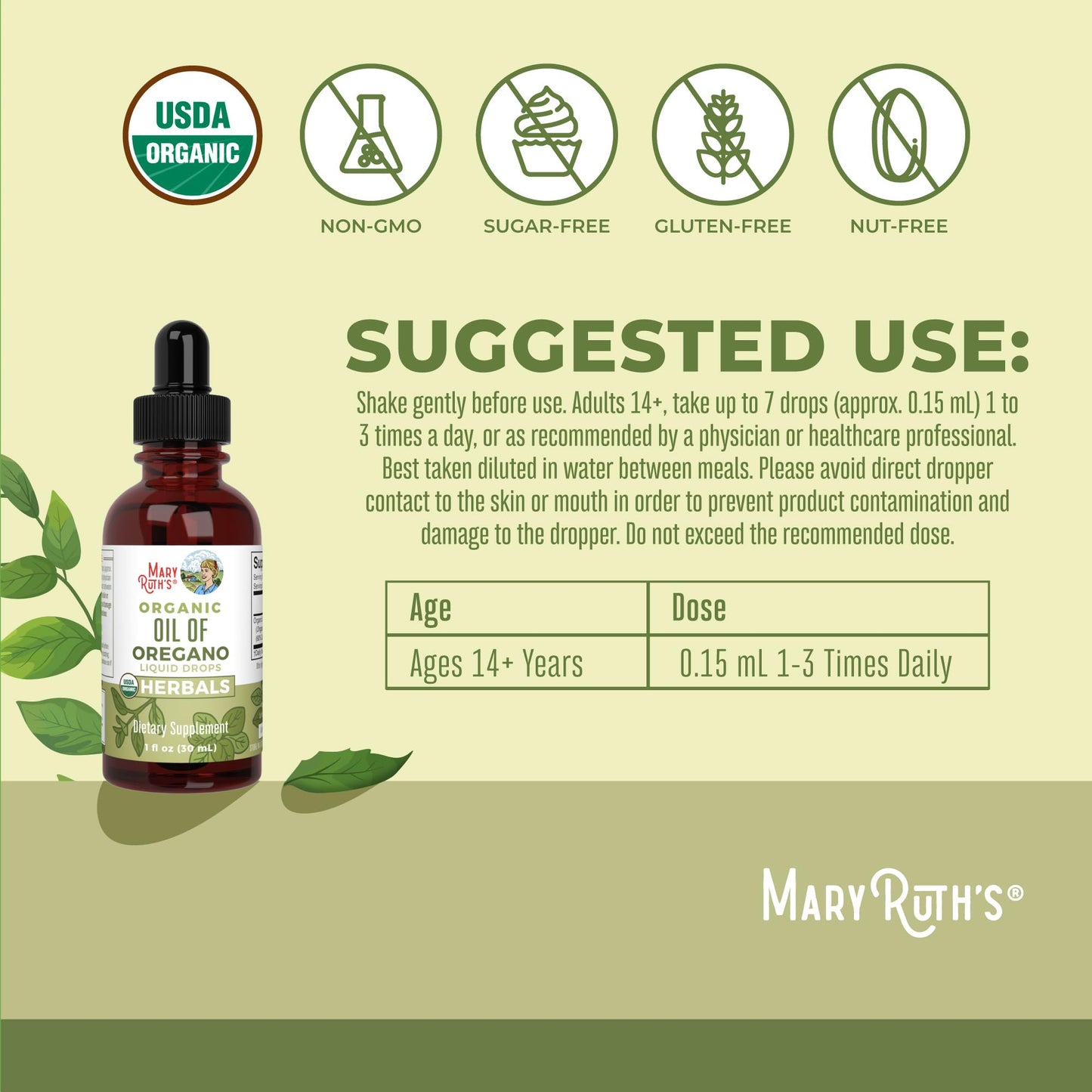 Oil Of Oregano, Liquid Drops, 1oz, MaryRuth Organics