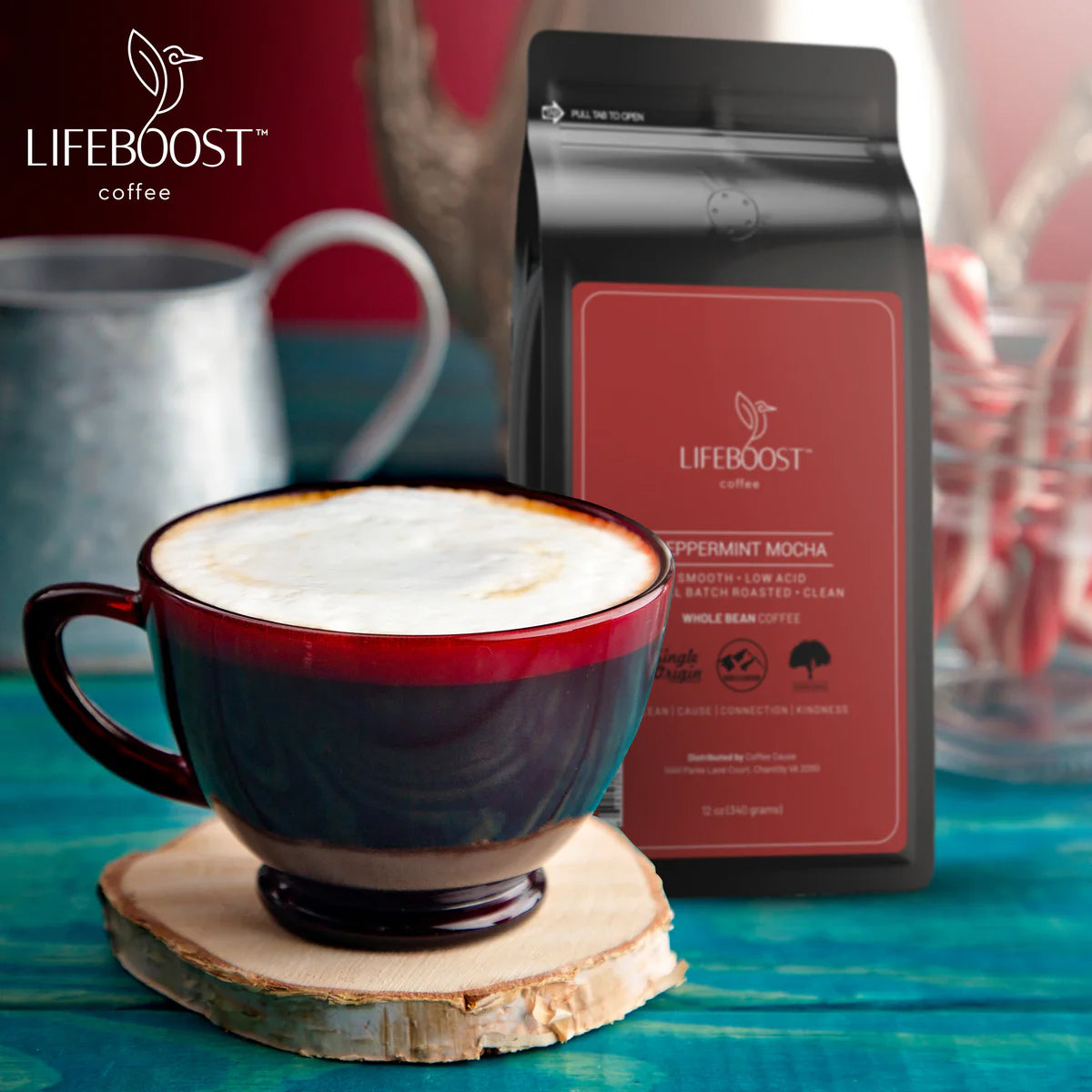 Peppermint Mocha Ground Coffee, 12oz, LifeBoost