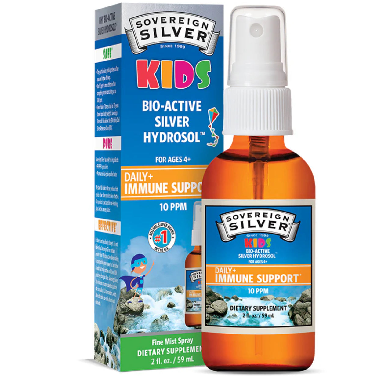 Kids Bio-Active Silver Hydrosol, Daily Immune Support Fine Mist Spray, 10PPM, 2oz