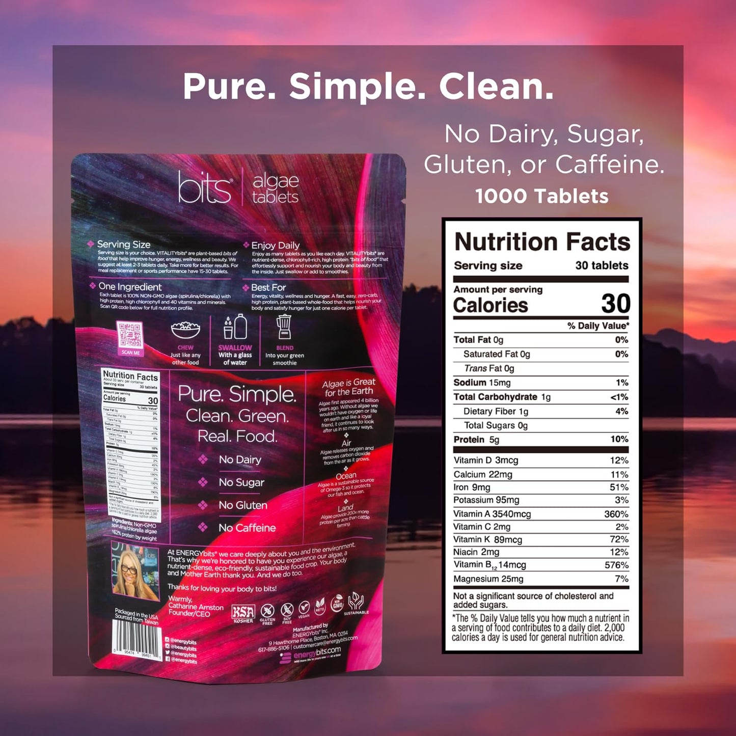 Selfcare Wellness Vitality Bits, 30 Spirulina Algae Tablets, Energy Bits