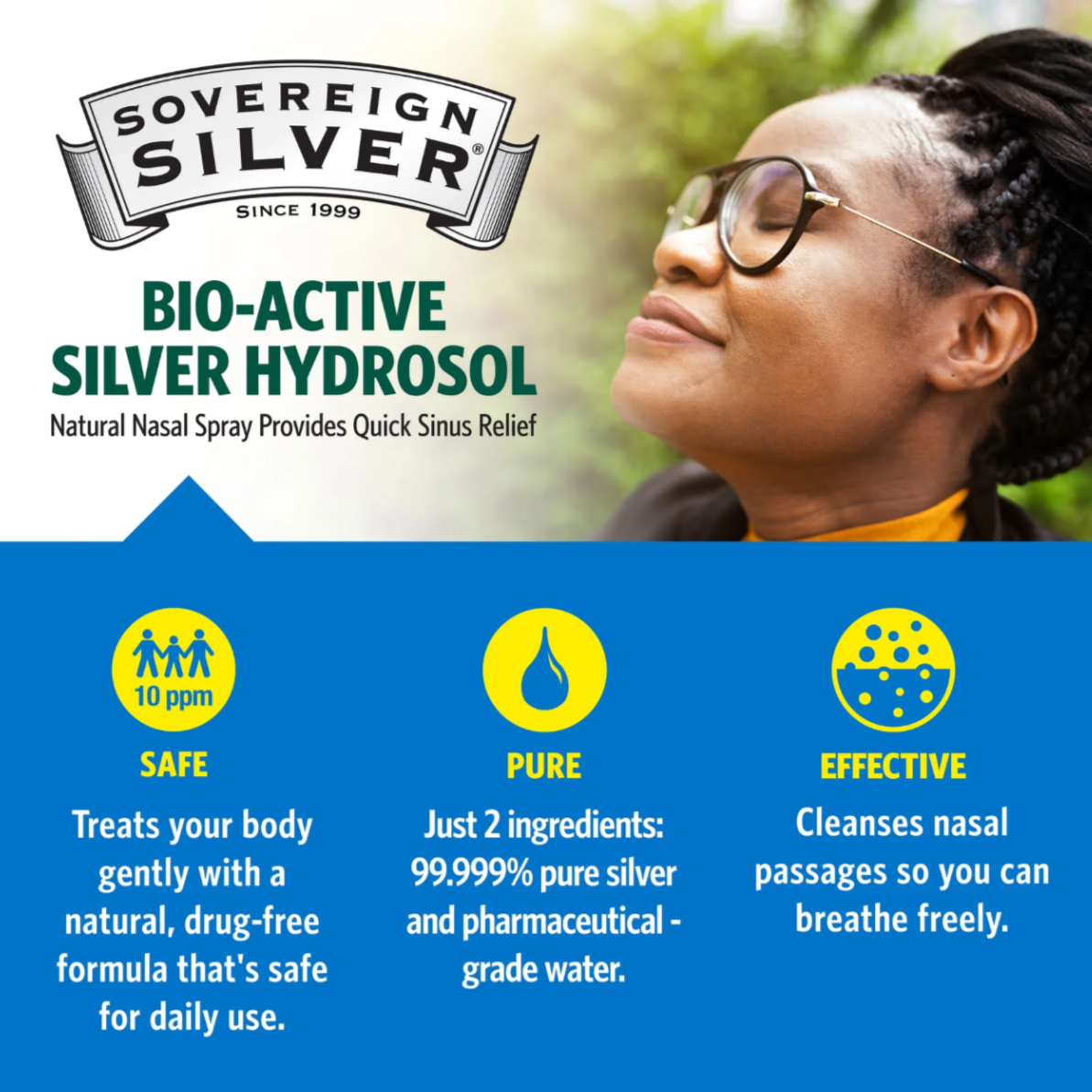Bio-Active Silver Hydrosol Nasal Spray Sinus Relief (10 PPM), 1-2 fl oz
