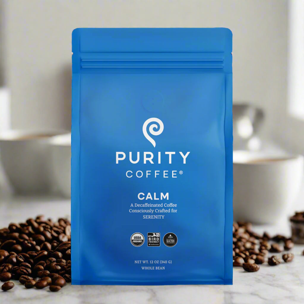 CALM: Decaffeinated Medium Roasted Organic Whole Bean Coffee, 12oz, Purity