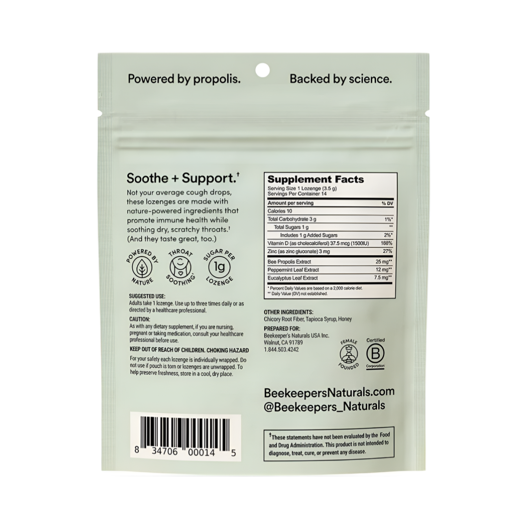 B. Soothed Throat Lozenges, Immune Support, Beekeeper's Naturals