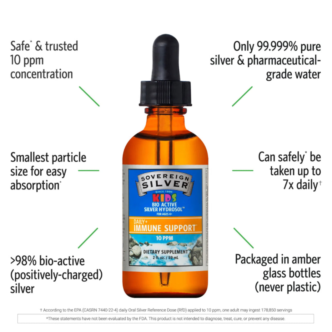 Kids Bio-Active Silver Hydrosol, Daily Immune Support Dropper-Top, 10PPM, 2oz