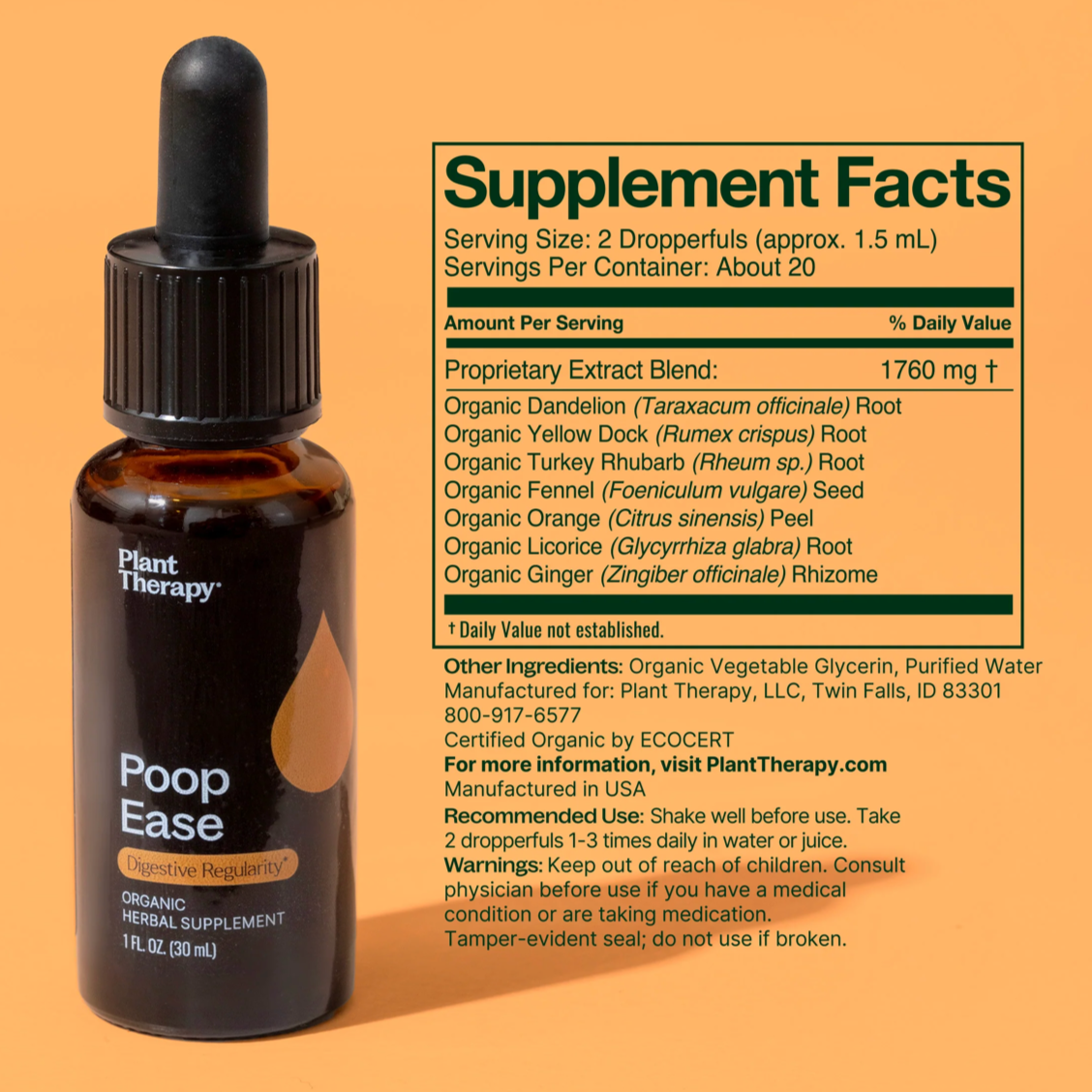 Poop Ease Organic Tincture, 1oz, Plant Therapy
