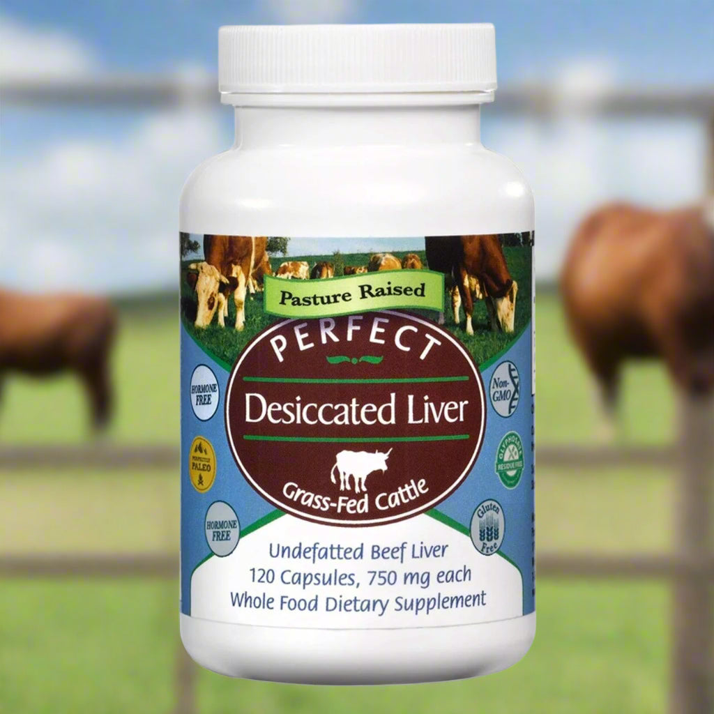 Pasture Raised Desiccated Liver, Grass-Fed Cattle, 120 Capsules, Perfect Supplements