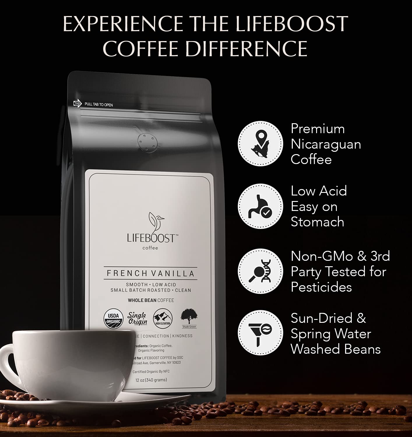 French Vanilla Ground Coffee, 12oz, LifeBoost