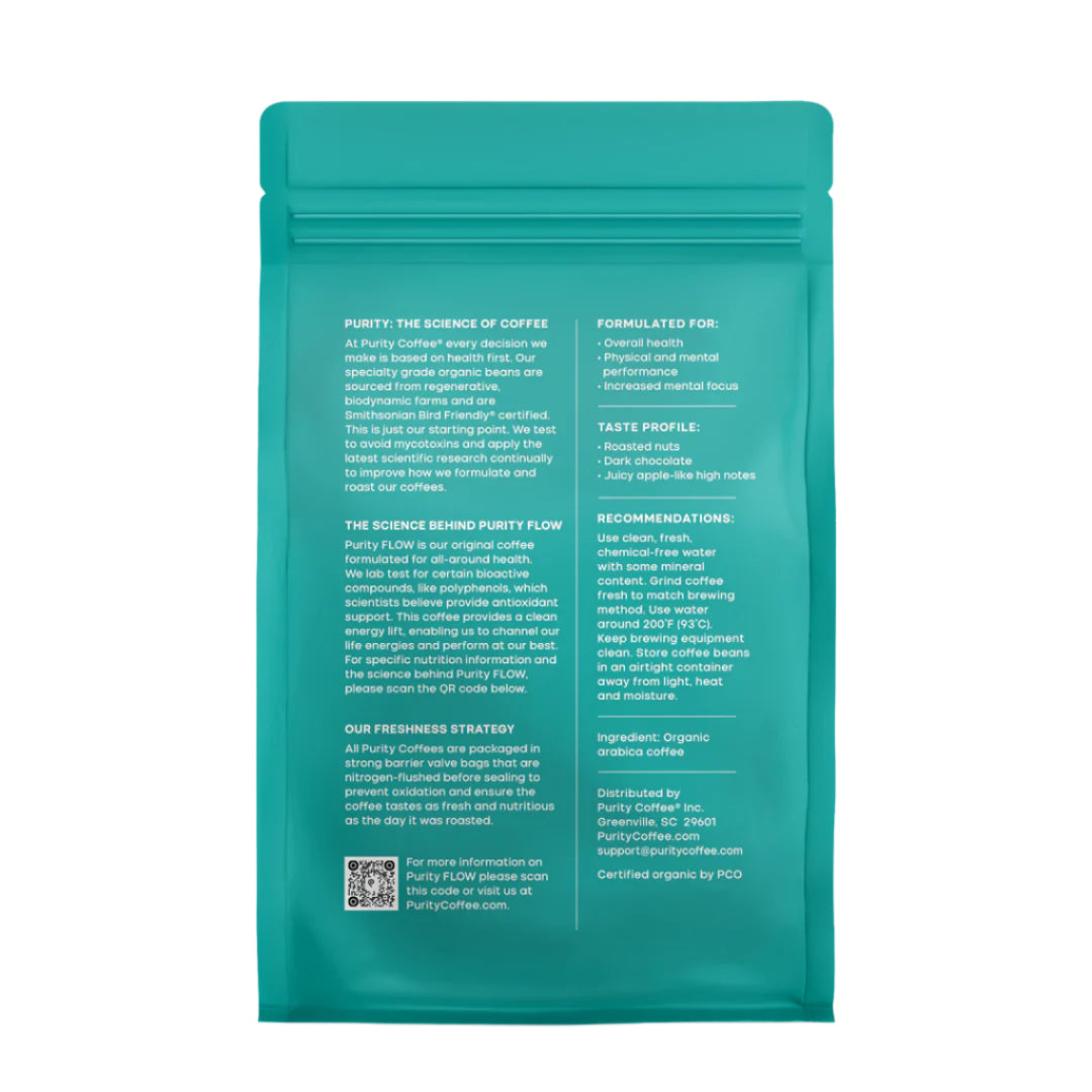 FLOW: Original Medium Roasted Organic Ground Coffee, 12oz, Purity Coffee