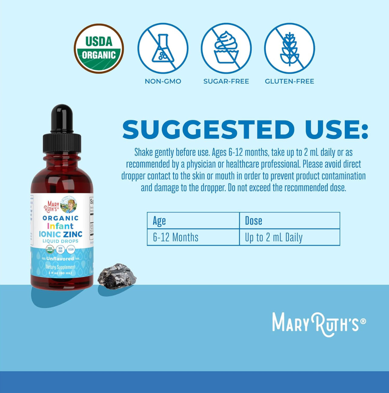 Infants Ionic Zinc Liquid Drops, Unflavored, 2oz, MaryRuth Organics