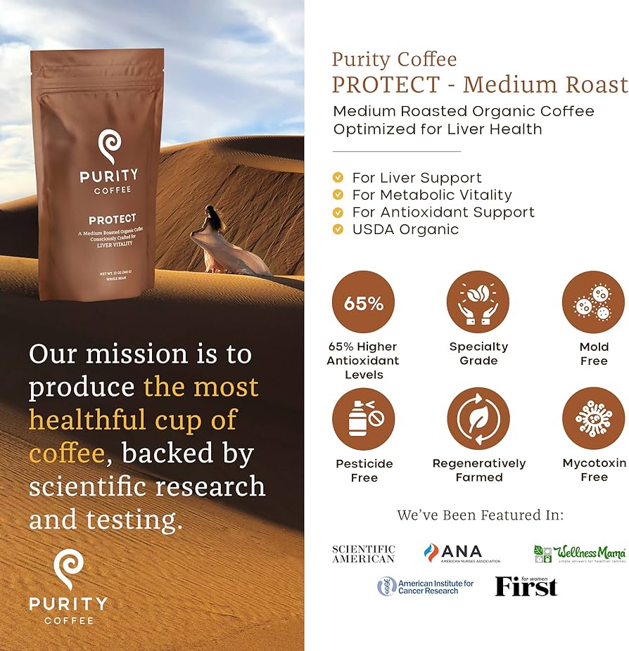 PROTECT: Medium Roasted Organic Whole Bean Coffee, 12oz, Purity