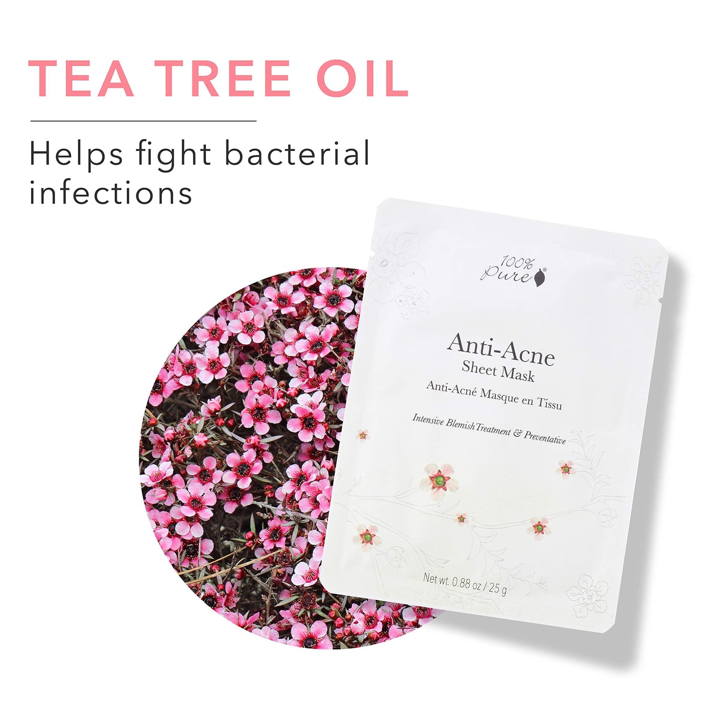 Mask, Anti-Acne Sheet, Intense Blemish Treatment and Preventative, 100% Pure