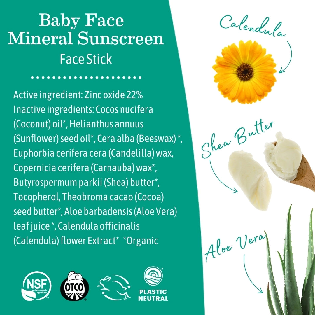 Baby Face Mineral Sunscreen, Face Stick, Spf 40, Earth Mama