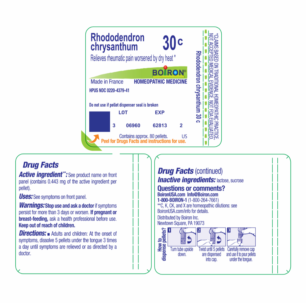 Rhododendron Chrysanthum 30C, Homeopathic Medicine to Relieve Rheumatic Pain Worsened by Dry Heat, Boiron, 80 Pills (Pill Size #40)