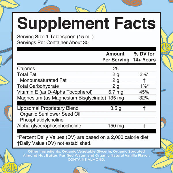 Magnesium Calm Liquid Liposomal, Almond Vanilla Flavored, 15.22oz, MaryRuth Organics
