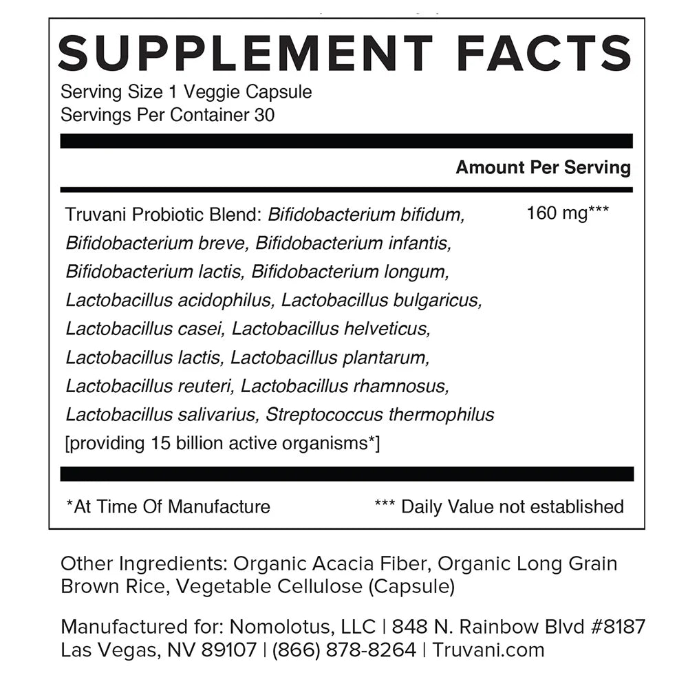 Probiotics With 15 Diverse Strains, 30 Tablets, Truvani