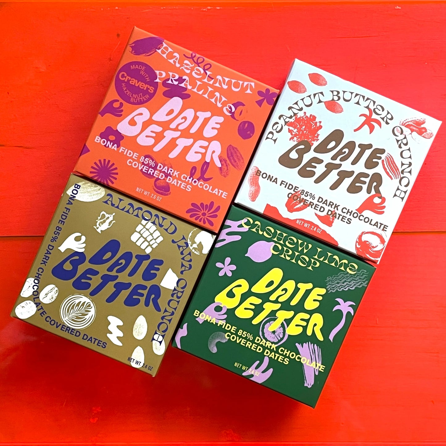 Four Pack Box, Chocolate Covered Dates, Date Better Snacks