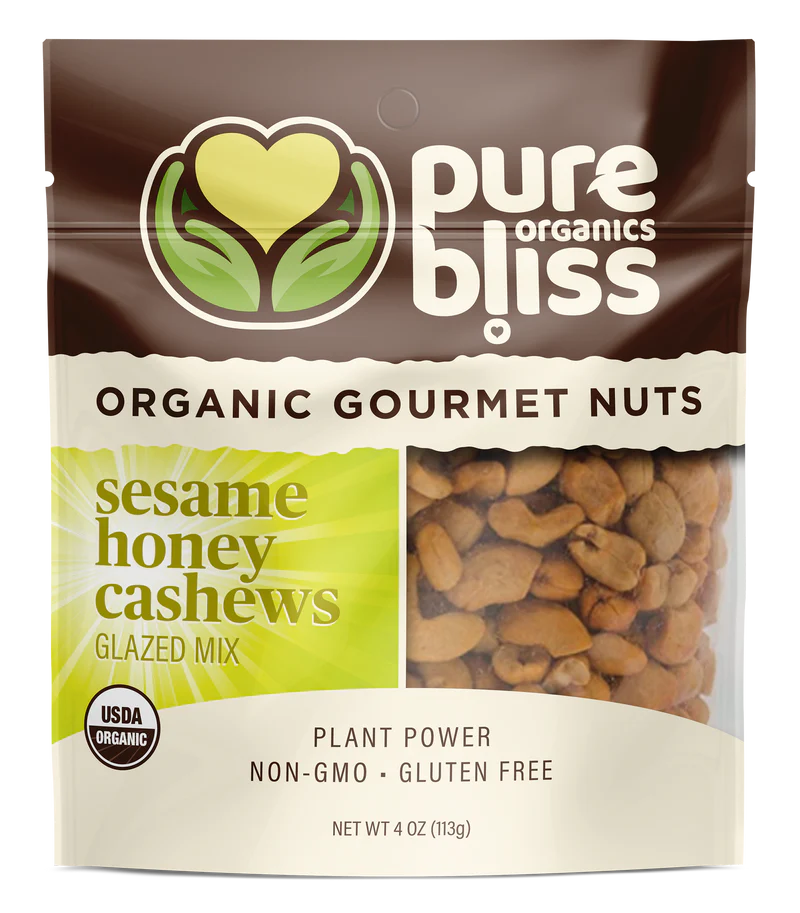 Organic Gourmet Nuts, Sesame Honey Cashews Glazed Mix, Pure Bliss Organics