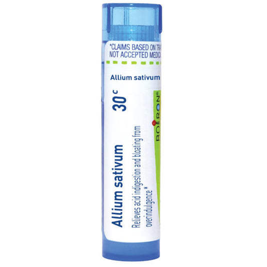 Allium Sativum 30C, Homeopathic Medicine for Acid Indigestion And Bloating From Overindulgence, Boiron, 80 Pills (Pill Size #40)