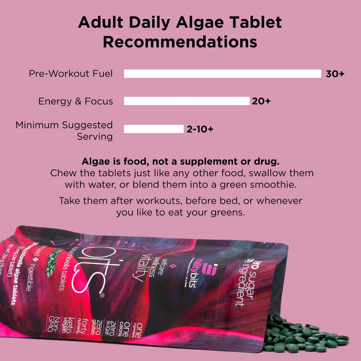 Selfcare Wellness Vitality Bits, 30 Spirulina Algae Tablets