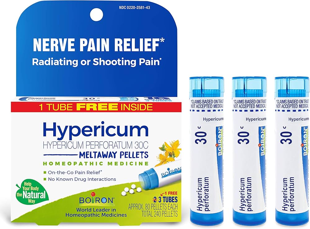 NERVE PAIN RELIEF* Hypericum 30C, 3 Tubes, 80 Pellets Each, Includes 1 FREE Tube
