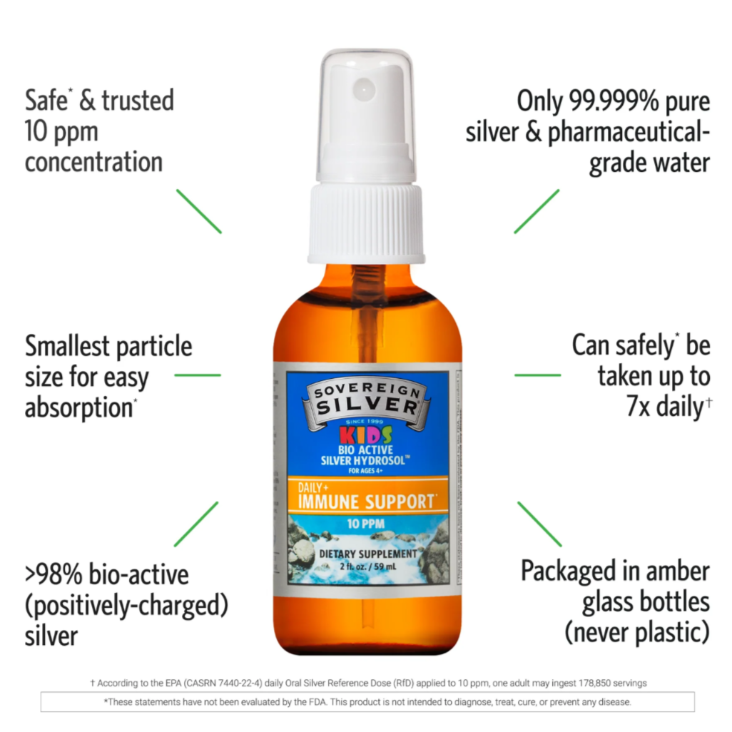 Kids Bio-Active Silver Hydrosol, Daily Immune Support Fine Mist Spray, 10PPM, 2oz