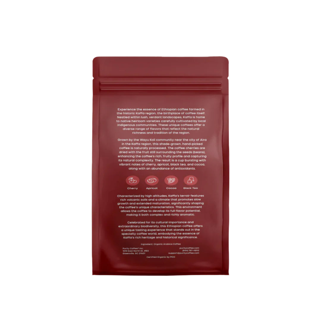 Ethiopian: Medium Roasted Organic Whole Bean Coffee, 12oz, Purity