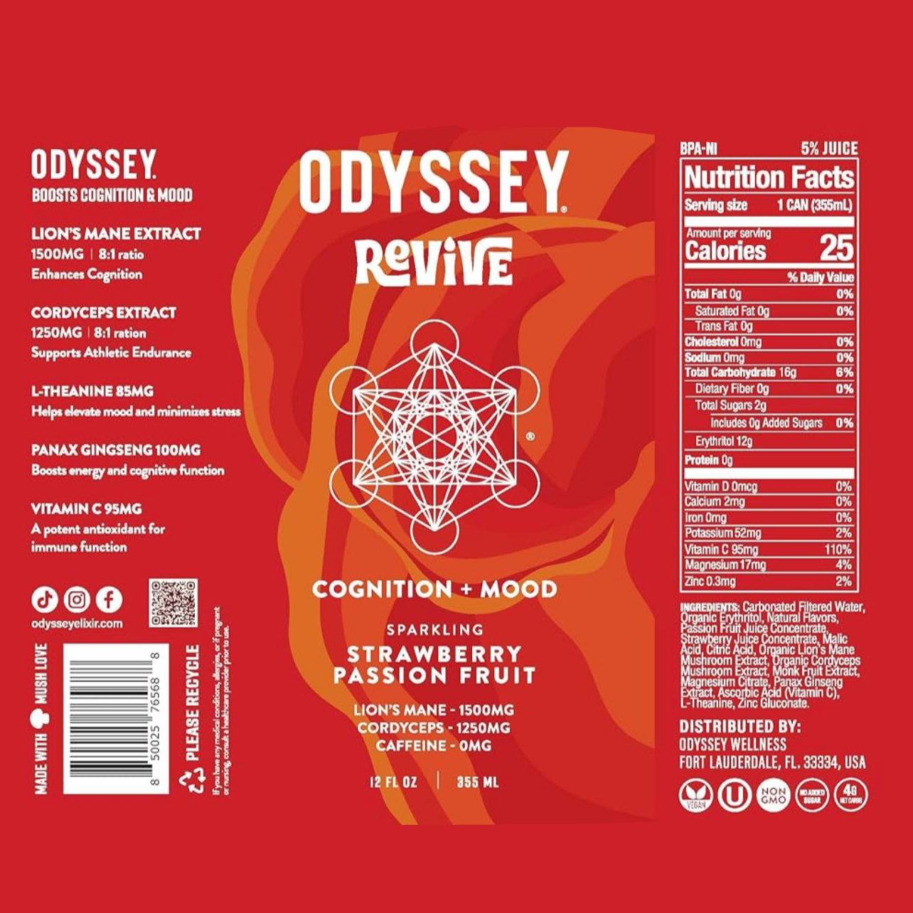 Strawberry Passion Fruit Sparkling Mushroom COGNITION + MOOD Drink, Odyssey