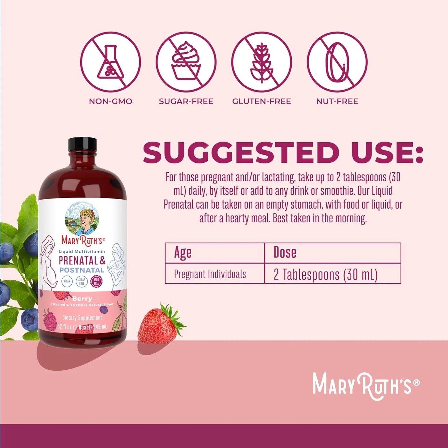Prenatal & Postnatal Liquid Multivitamin, 32oz , MaryRuth Organics