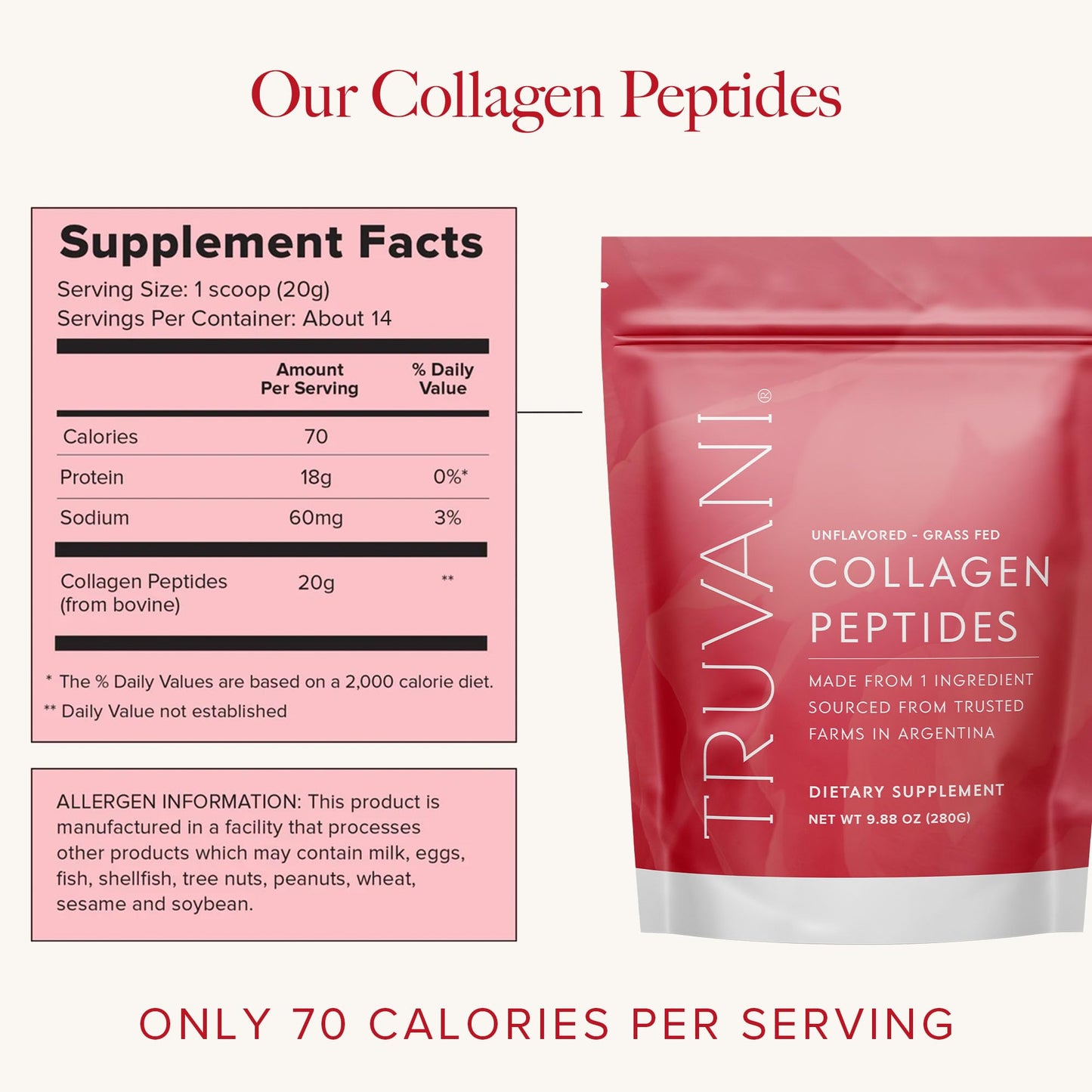 Collagen Peptides, Unflavored, Supports Hair, Nails, Skin, Joint + Gut Health, Truvani