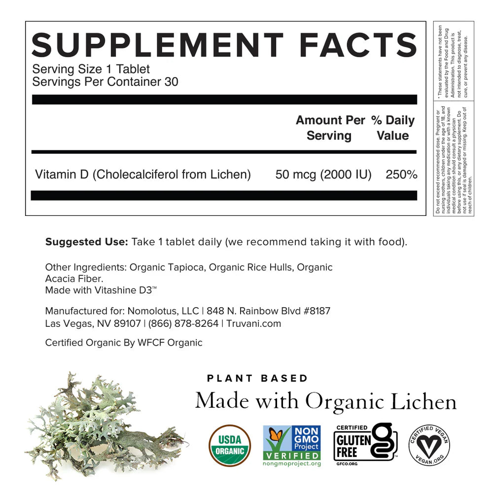 Vitamin D3 From Organic Lichens, 30 Tablets, Truvani