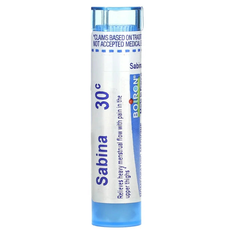 Sabina 6C, 30C, 200CK, Homeopathic Medicine for Relief of Heavy Menstrual Flow with Pain in the Upper Thighs, Boiron, 80 Pills (Pill Size #40)