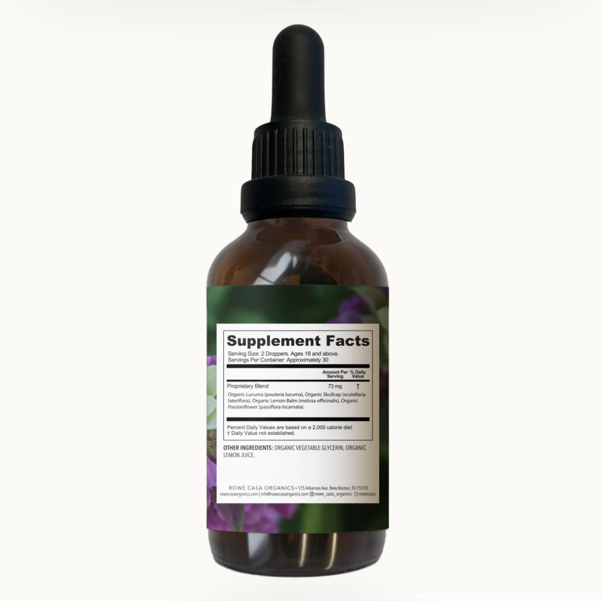 Anxiety Support Tincture, Calm + Relieve, 2oz, Rowe Casa Organics