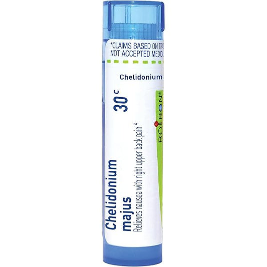 Chelidonium Majus 6C, 30C, 200CK, Homeopathic Medicine for Nausea with Right Upper Back Pain, Boiron, 80 Pills (Pill Size #40)