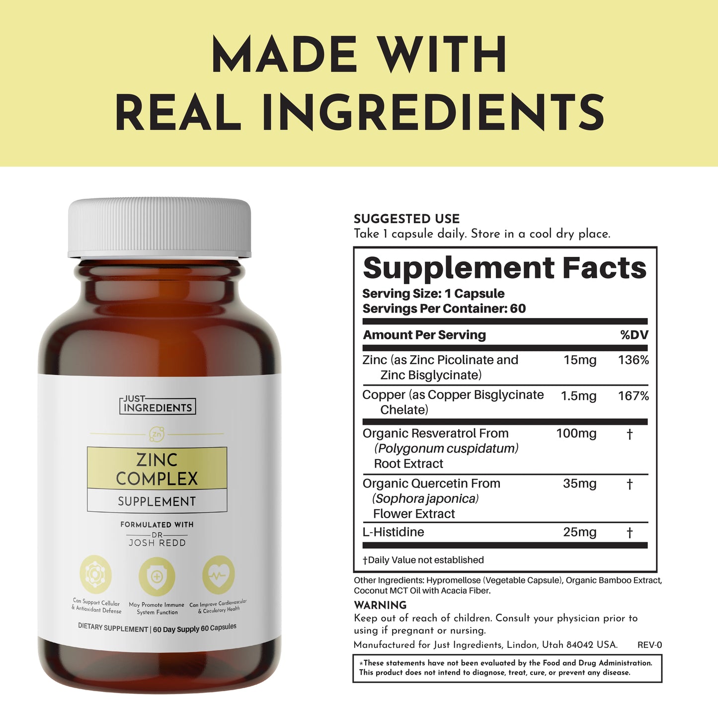 Zinc Complex, 60 Capsules, Just Ingredients