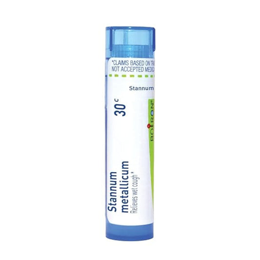 Stannum Metallicum 30C, 200CK, Homeopathic Medicine for Wet Cough, Boiron, 80 Pills (Pill Size #40)