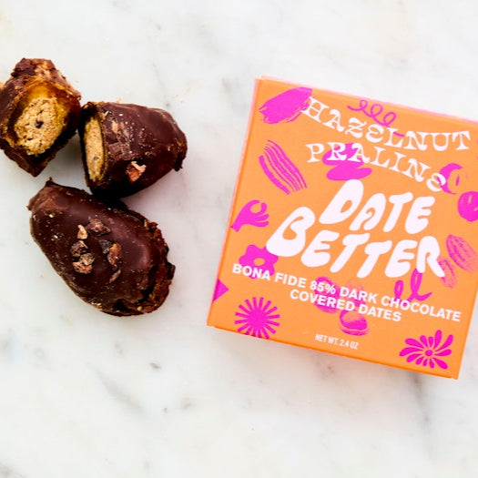 Hazelnut Praline, Chocolate Covered Dates, Date Better Snacks