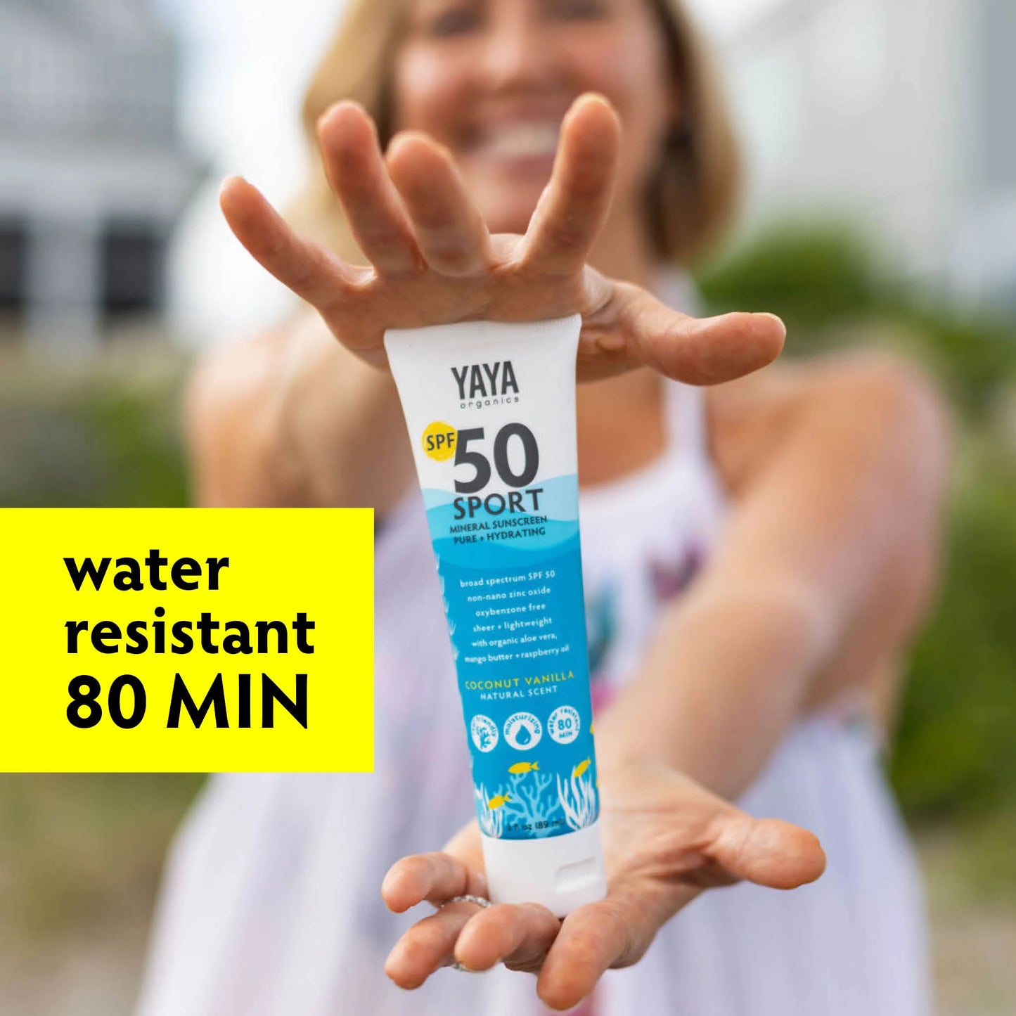 SPF 50 Sport Mineral Sunscreen, Pure + Hydrating, Coconut Vanilla, YAYA Organics