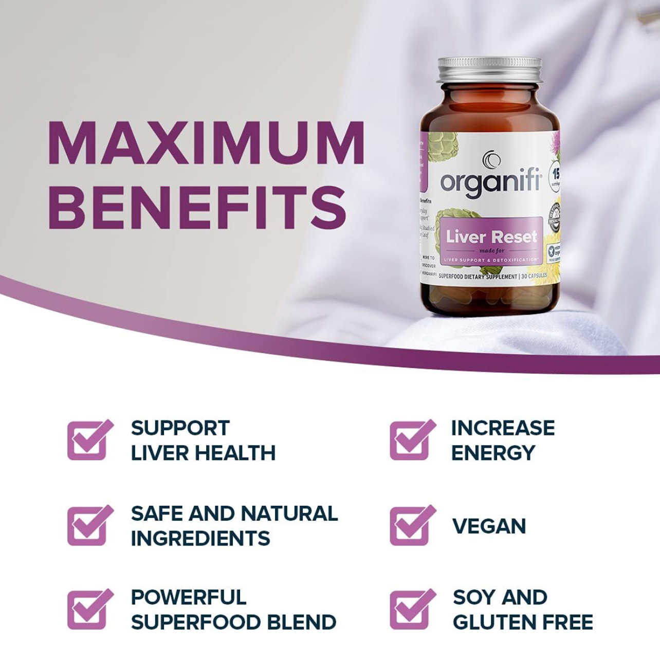 Liver Reset - Liver Support + Detoxification, 30 Capsules, Organifi