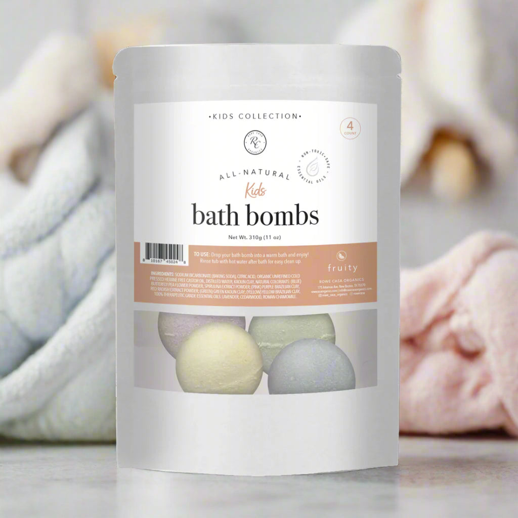 Bath Bombs For Kids, 4 Count, Rowe Casa Organics
