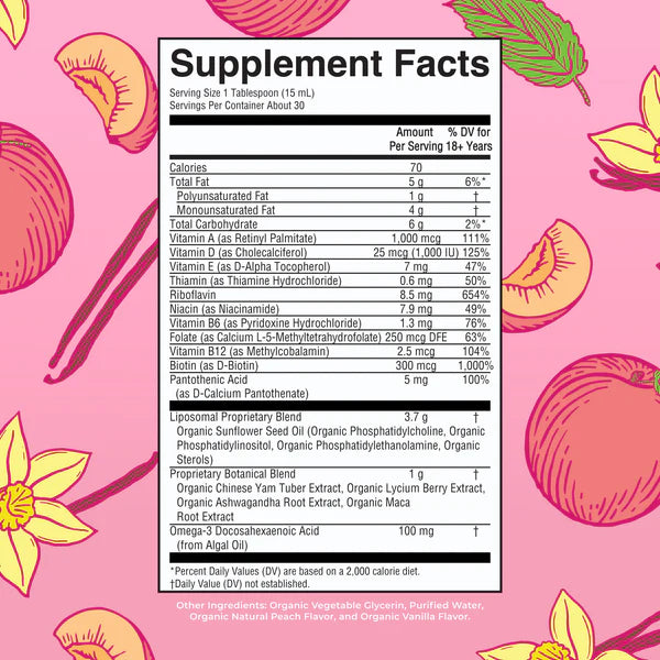 Women's Liquid Multivitamin Liposomal, Vanilla Peach Flavored, 15.22oz, MaryRuth Organics