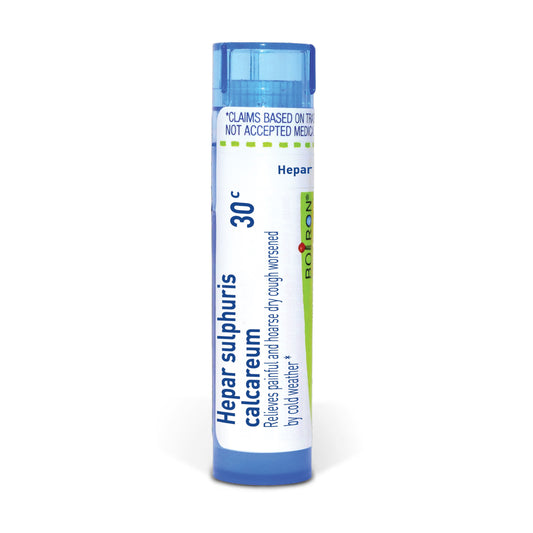 Hepar Sulphuris Calcareum 6C, 12C, 30C, 200CK, 1M, Homeopathic Medicine for Dry Cough, Boiron, 80 Pills (Pill Size #40)