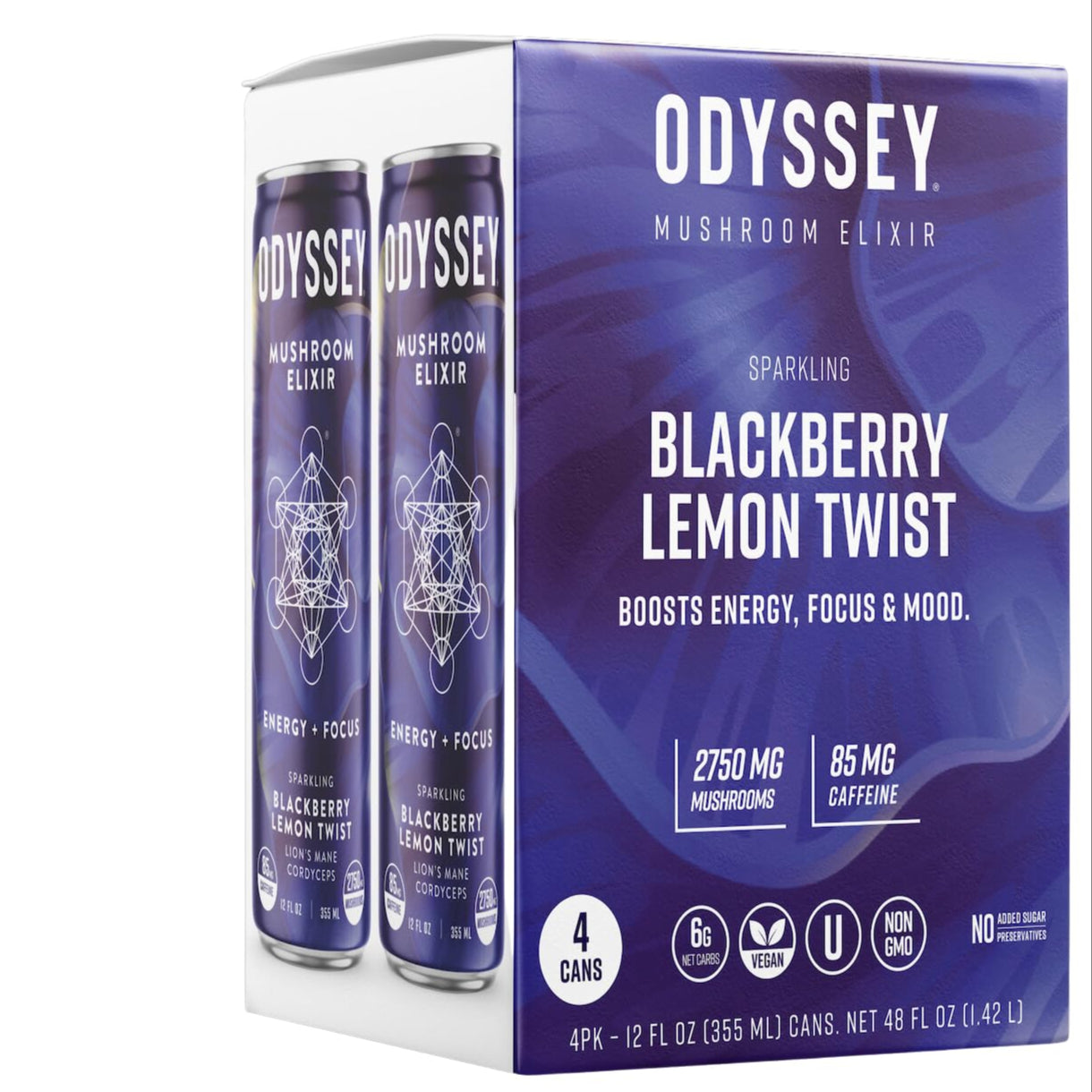 Blackberry Lemon Twist Sparkling Mushroom Elixir ENERGY + FOCUS Drink, Odyssey