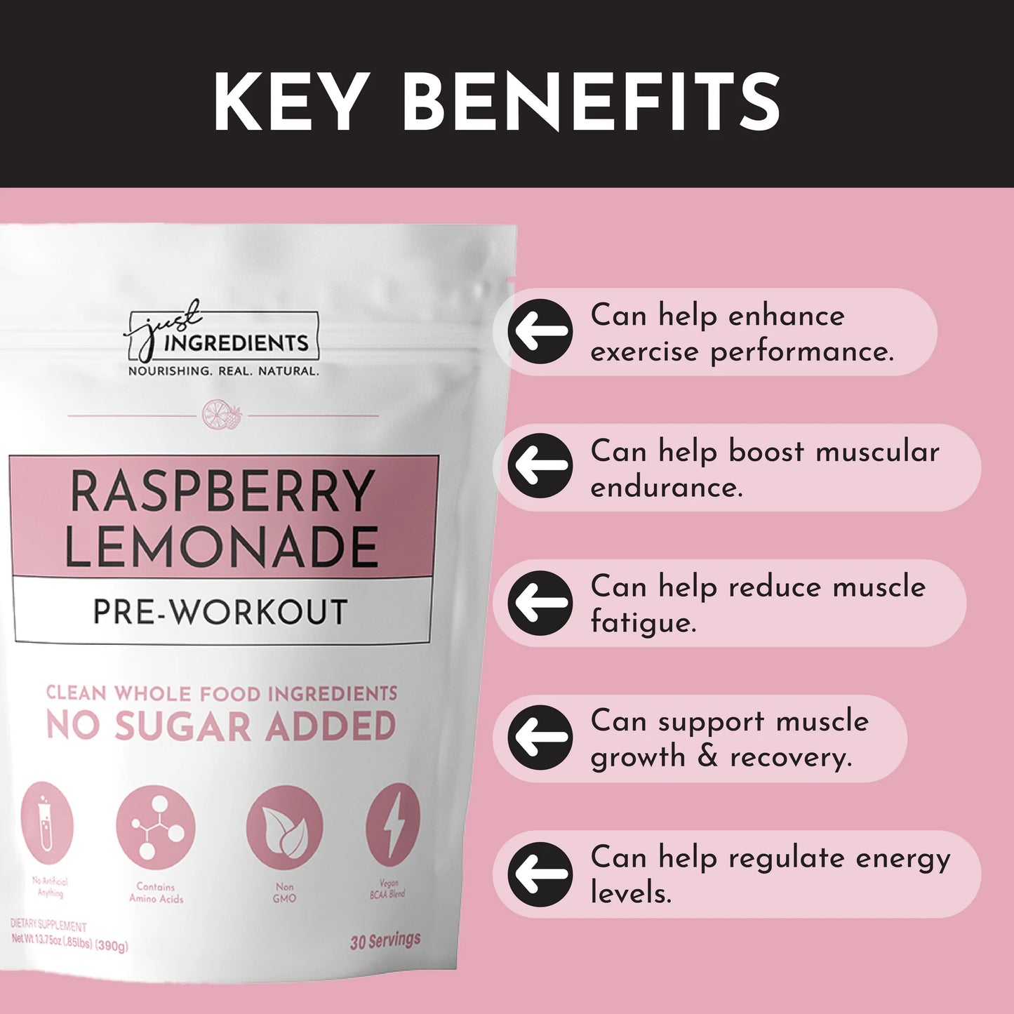 Pre-Workout, 30 Servings, Just Ingredients