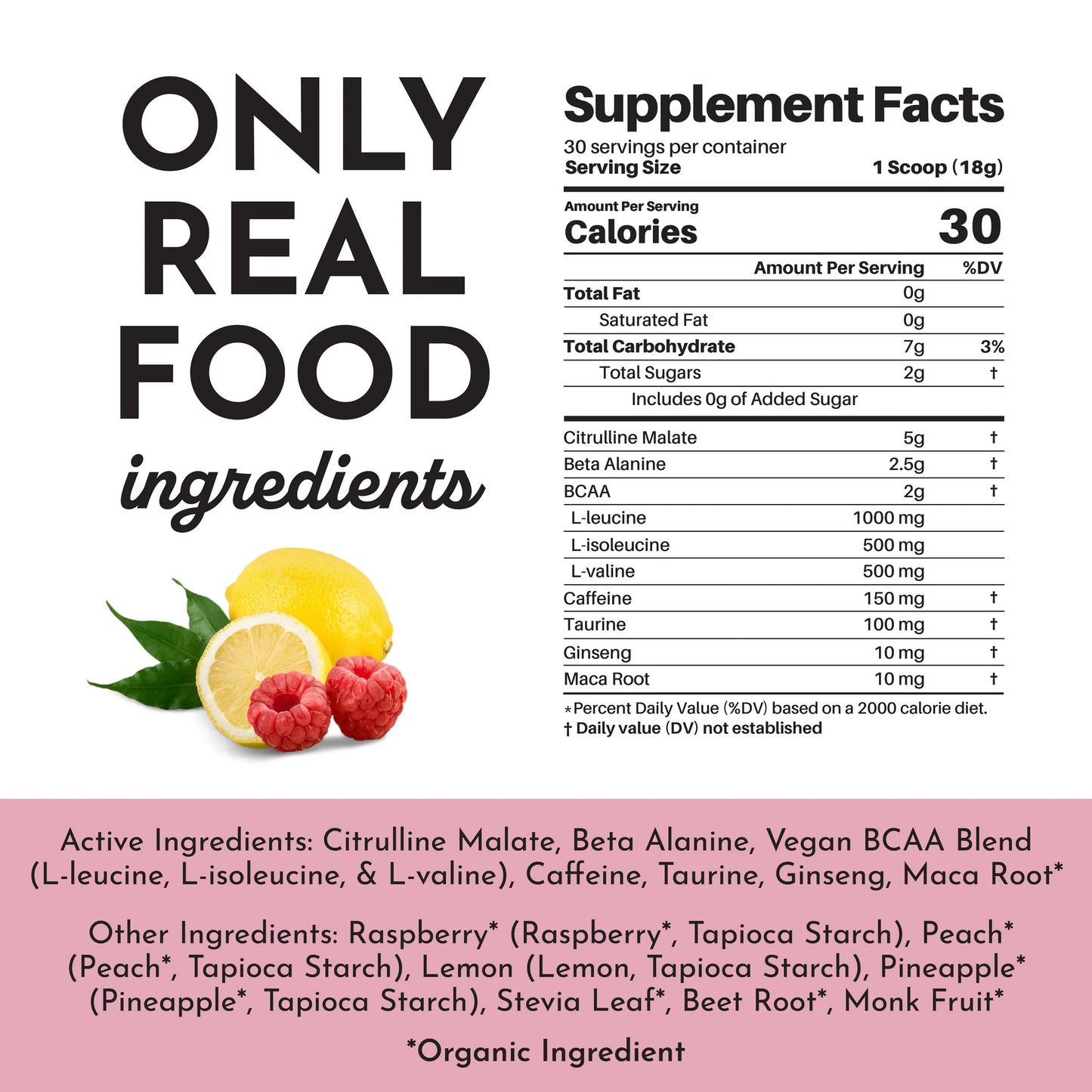Pre-Workout, 30 Servings, Just Ingredients