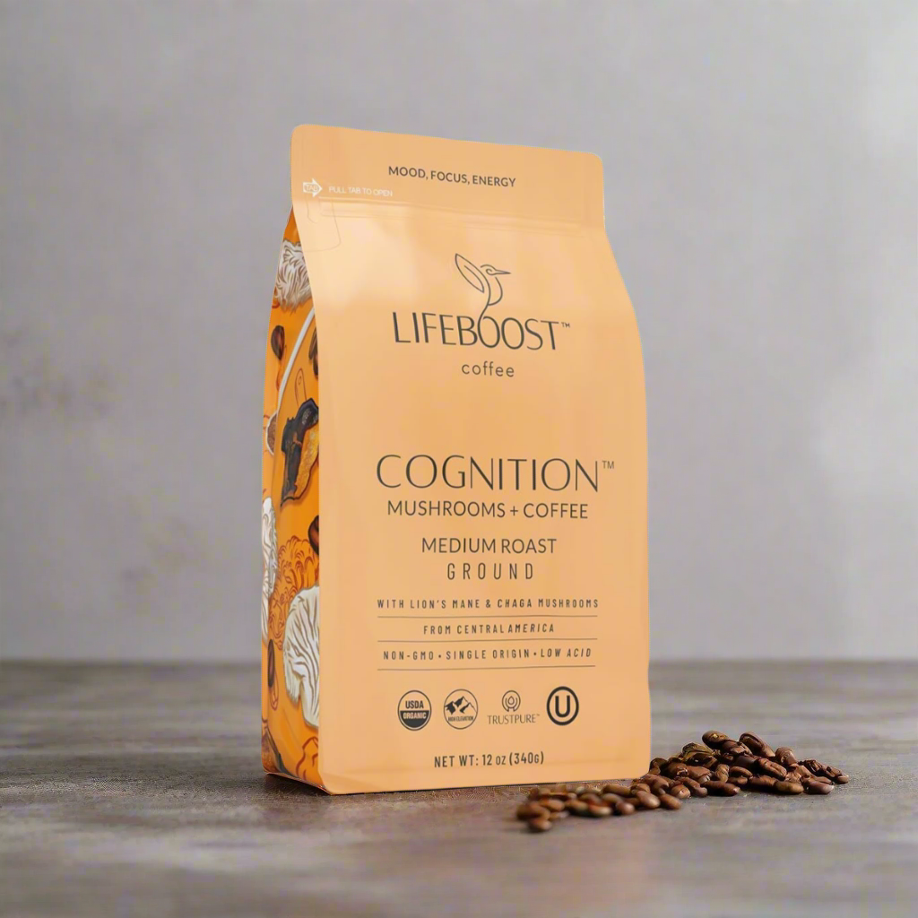 Cognition Mushrooms + Coffee Medium Roast Ground, 12oz, LifeBoost